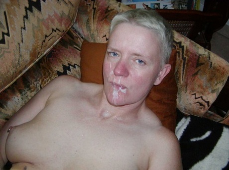 Mature lady Tiffany Pearl eats cum after sucking off her man friend