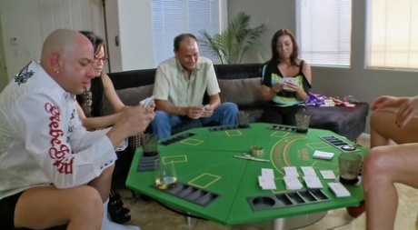 Two couples and lonely MILF Zoey Holiday enjoy group fucking after poker
