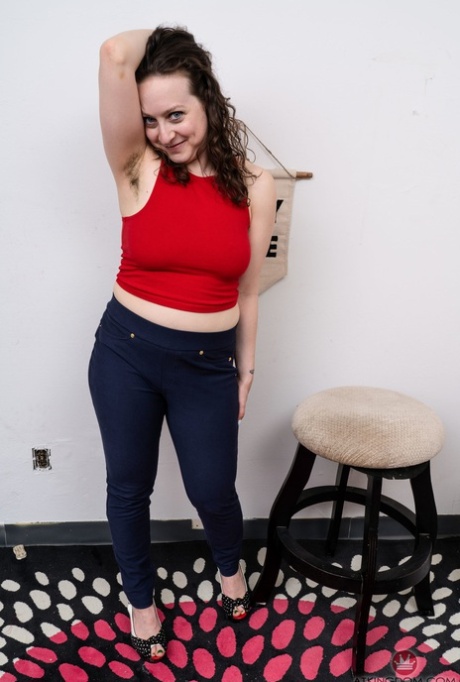 Petite chubby amateur Delphine flaunts her big juggs and hairy pussy